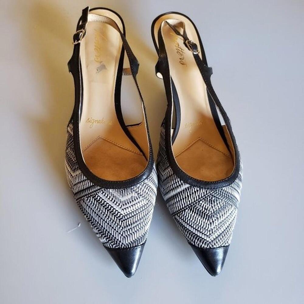 LKNW Trotters Slingback pointed black white heels 9.5